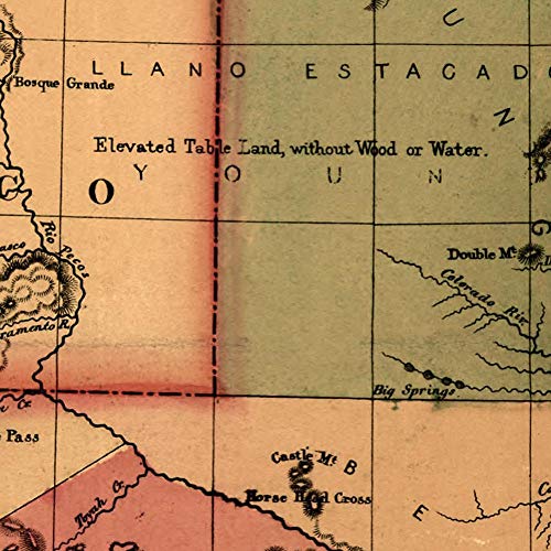 Texas And Southwest United States Schonberg's Map Circa 1866 - Measures 20 Inches X 24 Inches (508 Mm X 610 Mm) #TOP4