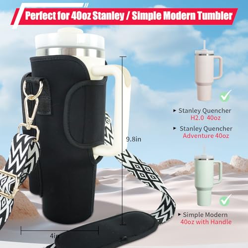 Initial A-Z Water Bottle Carrier Bag with Strap for Stanley 40 oz Tumbler, Personalized Water Bottle Holder Pouch with Pearl Letter Phone Pocket for Stanley Cup Accessories Custom Gift for Women Girls2