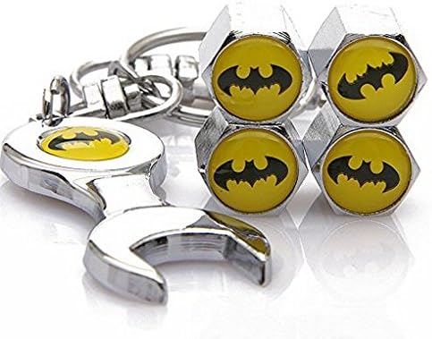 Wrench Keychain Chrome Tire Valve Stem Caps With Batman Yellow