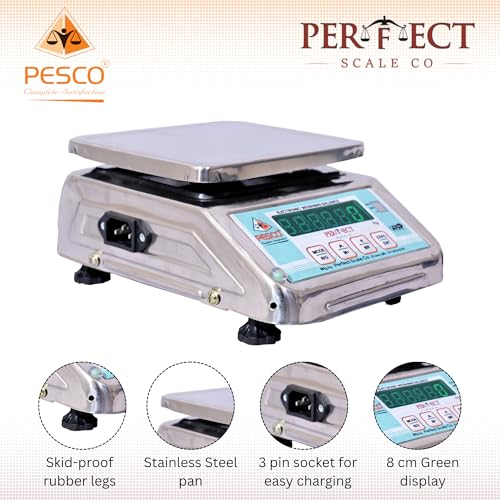 Image of Pesco micro mini 20kg stainless steel- digital weighing scale. Weight machine for vegetable and fruit shop, kitchen, grocery store, kirana store. 1 year warranty
