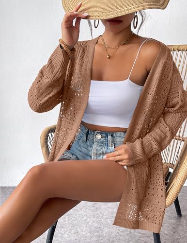 Image of Zeagoo Womens 2026 Summer Crochet Cardigan Sweaters Lightweight Long Sleeve Open Front Kimono Boho Knit Cover Ups