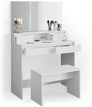 Vicco Coiffeuse Isabelle, Blanc, 60cm avec éclairage LED, Peu encombrant et Fonctionnel à la Fois