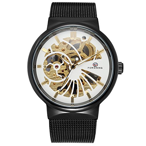 Image of FORSINING Men's Popular Mechanical Hand-Wind Ultra Thin Stainless Steel Bracelet Mesh Skeleton Watch