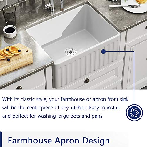 Deervalley Farmhouse Single Kitchen Sink, Dv-1K022 Perch 24" L X 18" W White Reversible Single Bowl Farm Sink With Apron Front Ceramic Kitchen Sinks #TOP1