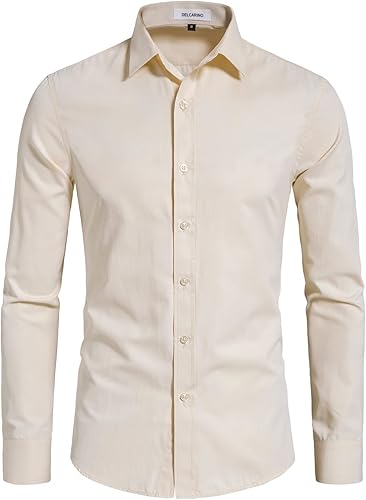 Camisas de manga larga con botones para hombre, color liso, ajustado, informal, para negocios, formal, camisa de vestir