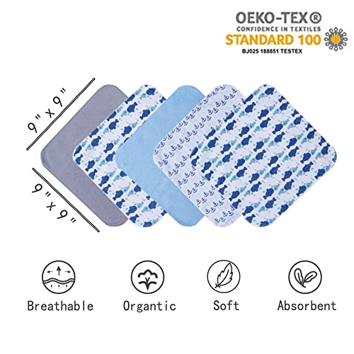 Image of Viviland Baby Towels and Washcloths, Soft Absorbent Baby Boy Bath Towel Set, Whale Hooded Towels with 5 Infant Washcloths (6 Pieces)