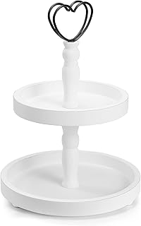 Tiered Tray Stand,Two Tier Tray,2-Tier Decorative Trays, White Tiered Tray for Vintage Decor, Round Wooden Platter for Macaron Plate Cakes, Fruits, Desserts Fruits(White Round)