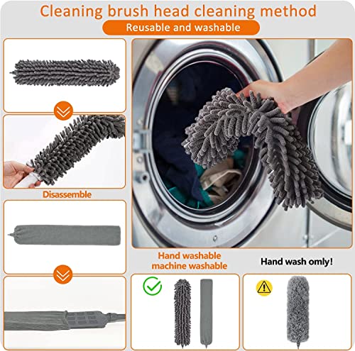 Image of Microfiber Dusters for Cleaning - 5 in 1 Feather Duster Washable Extendable Duster for Cleaning with Stainless Steel Extension Pole, Bendable Dusters Cleaning Kit for Ceiling Fan /Furniture /Cars