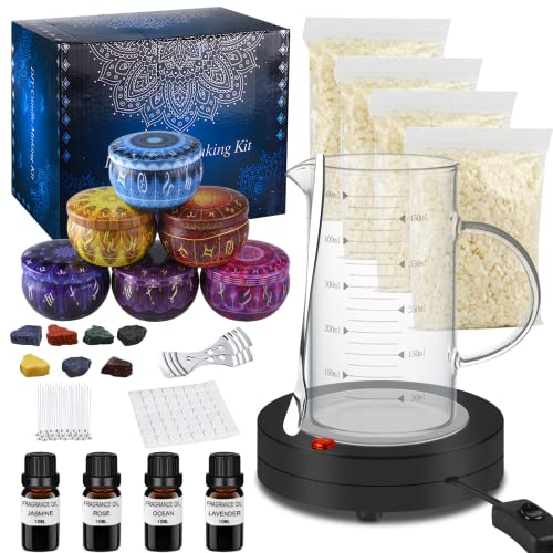 Benooa Candle Making Kit With Electric Hot Plate, DIY Scented Candle Making Supplies Set With Beeswax, Candle Wicks, Fragrance Oil, Candle Dye And Candle Jars