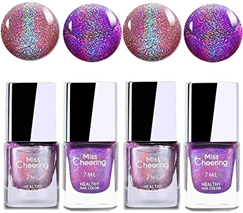4 Pack Holographic Nail Polish, Irridescent Nail Polishes,Glitter Gorgeous Glossy Holographic Halo Glitter Polish Nail Art Nail Pigment Diamond Laser Nail Polish …