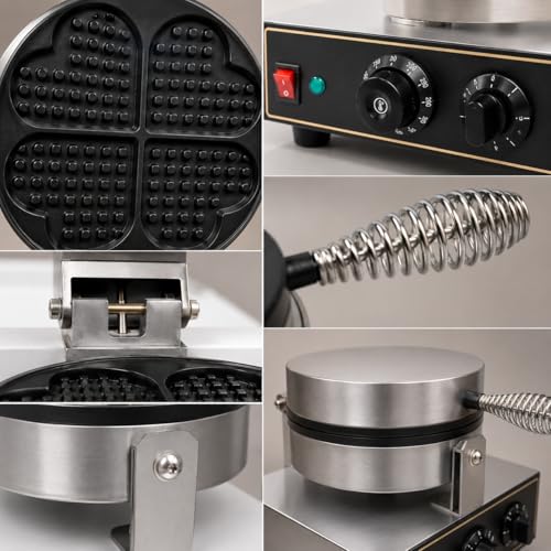 Image of Heart Shape Waffle Maker 5 Slot, Commercial Electric Waffle Maker Machine, Professional Belgian Waffle Machine for Cafe Bakery