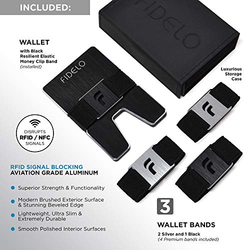 Fidelo Minimalist Wallet For Men – Slim Pop Up Wallet With Money Clip Made Of Aluminum With Pull Tab For Quick Access - Rfid Blocking Smart Wallet With 4 Modern Cash Bands - Titan Black #TOP3