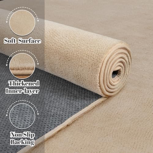 Image of Large Modern Area Rugs for Living Room Bedroom, 6x9 Feet Beige Ultra Soft Thickened Memory-Foam Indoor Rug, Comfy Aesthetic Solid Minimalist Carpets for Girls Boys Nursery Dorm Home Decor