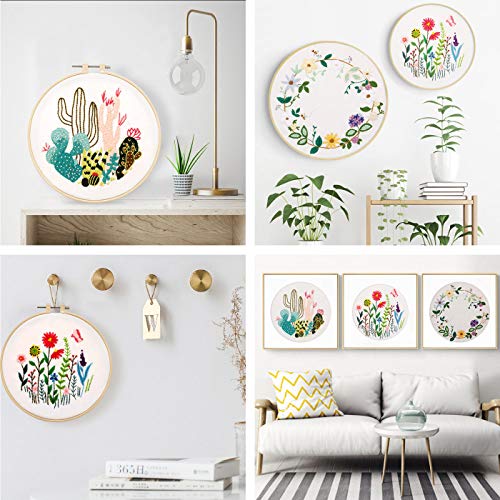 3 Pack Embroidery Kit for Beginners, Embroidery Starter Kit Cross Stitch Kits Beginner with Embroidery Patterns, Embroidery Hoops and Color Threads, Tools Kit
