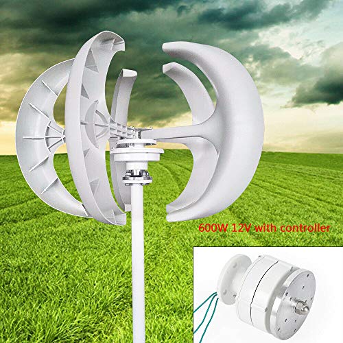 FLYHERO Wind Turbine Generator, 5 Blades Wind Turbine Lanterns Generator Vertical Axis Controller 600W 12 V (White 12v)