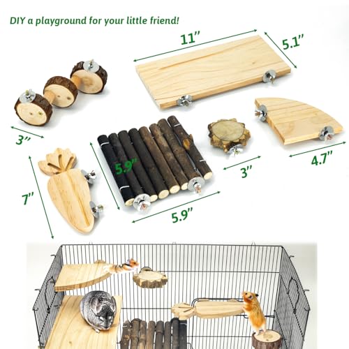 GNB PET Space Expanding Natural Wood Hamster Platform Set, DIY Small Animal Playground Accessories for Hamster Cage, Climbing & Resting Toys with Adjustable Screws for Hamsters, Chinchillas, Gerbils