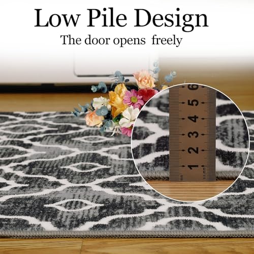 GlowSol Washable Runner Rug 2x6 Hallway Rugs Non-Slip Soft Modern Geometric Farmhouse Low Pile Design Printed Carpet for Kitchen Bathroom Living Room Bedroom Home Decor Grey