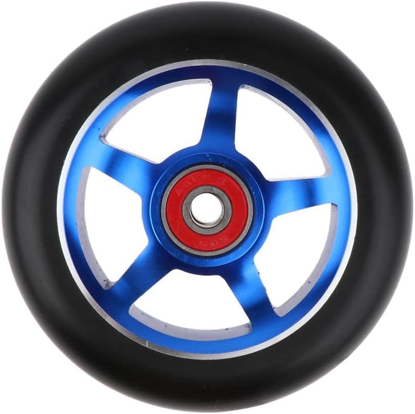 Pro Scooter Wheels 100mm Pair - Abrasion Replacement PU Wheels - Easy Install for Stunt Scooter Accessories Spare Parts - 6063T6 Aluminum Alloy Core - 608 ABEC-9 Bearings - Size - blue