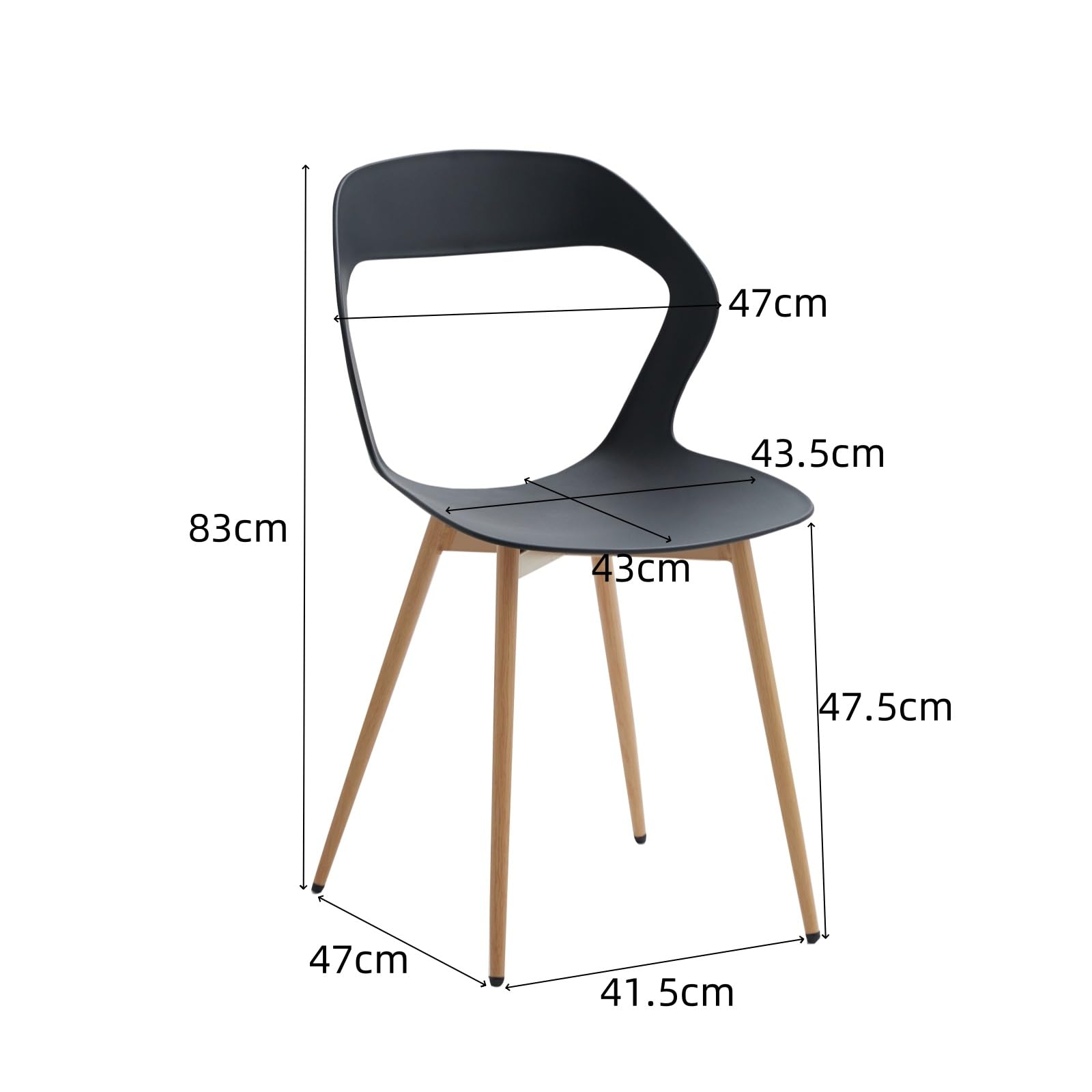 4er Set Nordisches Esszimmerstuhlt, Küchenstuhl, Mit Metallbeinen, Großes Hohlrücken-Design, Geeignet für Wohnzimmer, Esszimmer, Freizeitzimmer – Schwarz + Holz