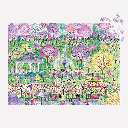 Rompecabezas Galison de 1000 piezas: Caza de huevos de Pascua, ilustrado por Michael Storrings, primavera, parque, tonos pasteles, desafiante, papel reciclado, sin polvo, tamaño final 27" x 20" miniatura 4
