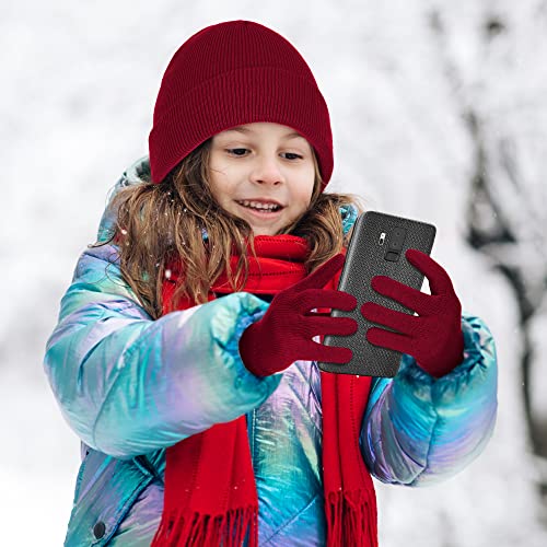 Image of Cooraby 6 Pack Kid's Winter Beanies Hat Full Fingers Gloves Set Skull Winter Caps Stretchy Gloves for Boys Girls
