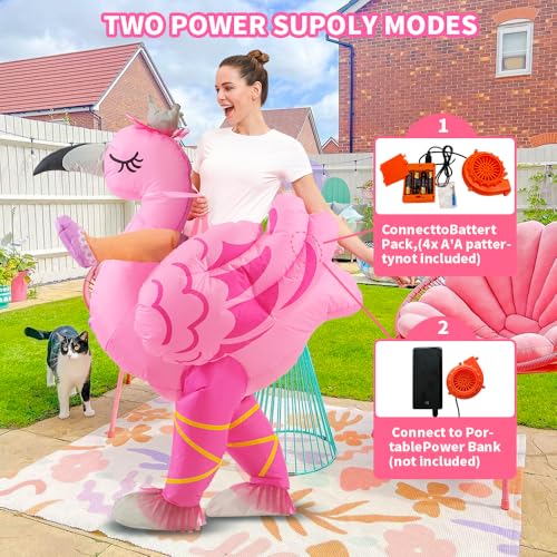 KOOY Inflatable Flamingo Costume Adult, Inflatable Costumes Women Men, Pink Flamingo Funny Suit Blow Up Costume for Adults, Party Halloween Costumes4