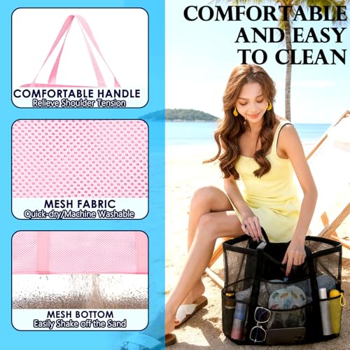 Image of Fammart Mesh Beach Bag for Women, Large Beach Toy Pool Bag with Zipper Pocket, SandProof Cruise Essentials 2026 Family Travel