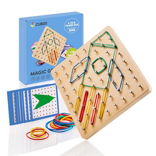CUBIDI® Wooden Geoboards with Rubber Bands | Montessori Toys for 4+ Year Old Kids | Geo Boards for Classroom | Stem Toys | Educational SND Improve Creativity