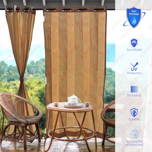 Image of HIPPO Heavy Duty Waterproof Outdoor Curtain 260 GSM - HDPE Coated Light Filtering Curtain for Lawn, Garden, Patio, Balcony & Hotel Outdoor Areas (4 Feet X 4.5 Feet, 2IN1 Sand-Dune, 2 PC)