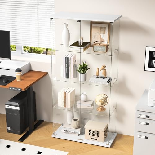 FOERPL Vitrina de Cristal para Colecciones, Vitrina Expositora de Pie, 4 Capas Vitrina con 2 Puertas y Cerradura para Salón,Dormitorio,Oficina(Blanc)
