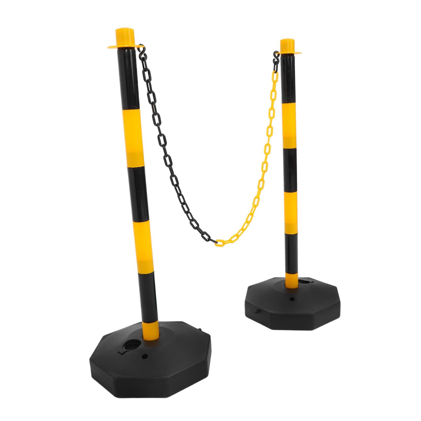 Cabilock Poste de Seguridad Vial Rellenable con Base Desmontable y Portátil para Control de Accesos Estacionamientos y Gestión de Instalaciones Postes Negros y Amarillos Cadenas Ganchos de