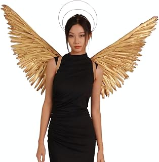 Saltburn Gold Angel Wings and Halo Headband Set for Costume Prop - Costume Accessory for Adult Women, Men, Halloween, Christmas, Birthday Parties, Cosplay & Themed Events, Home Decoration (Gold)