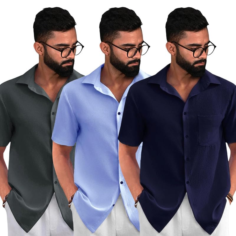 Image of Tee Projekt Solid Shirt for Men's ||Pop corn Shirt|| Solid Shirt for Men's|| Casual Shirt for Men||Half Sleeve Spread Collar Shirt for Men|| Pack of-3