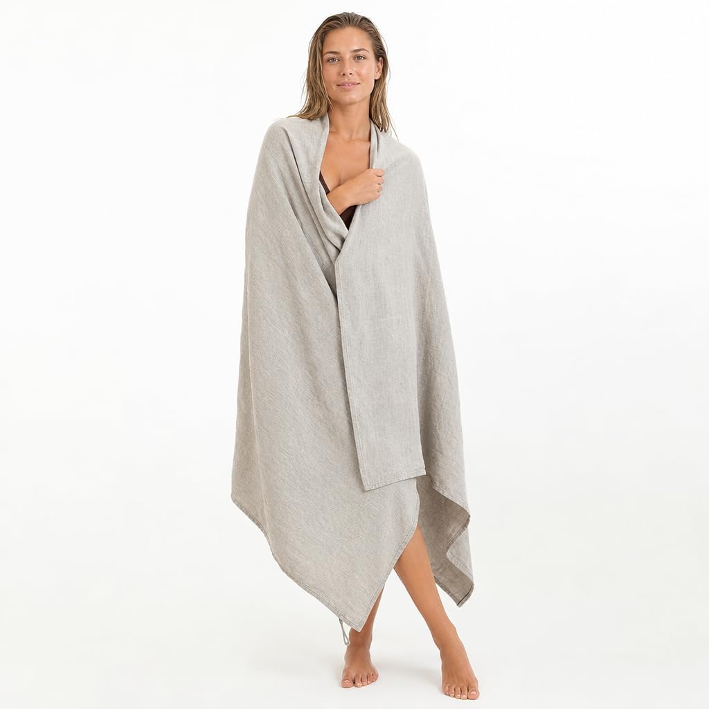 Pure 100% Linen Bath Towel - 30x55-inch Lightweight Travel Towel Flat Weave