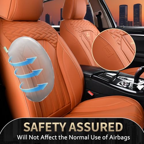 Image of FLORICH Seat Covers, Leather Car Seat Covers Front Seats, Automotive Seat Covers Waterproof Car Seat Cushion Orange Seat Cover Protector Universal Fit for Most Cars Trucks SUVs
