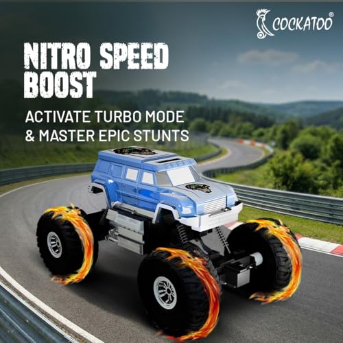 Image of Cockatoo-Kids Trailblazer 2WD Rechargeable Remote Control Car with App & Remote, Off-Road Monster Truck Toy for Boys Girls, Nitro Boost, Shock Absorber, Bluetooth Speaker, Fast USB Charging, Blue