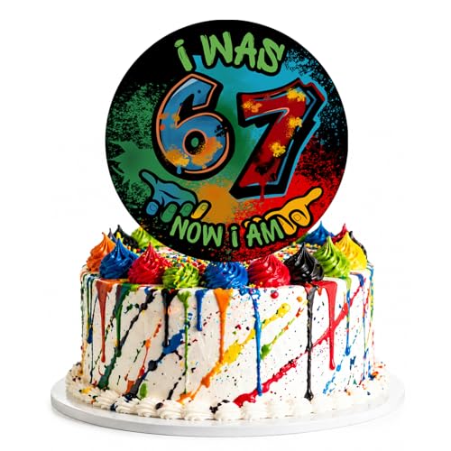 I WAS 6 NOW IM 7 Cake Topper for Boys 6 7 Birthday Decorations Cake Decor for 7 Years Old Boy Graffiti Street Theme 67 Happy Birthday Party Supplies 6 7 Birthday Cake Topper