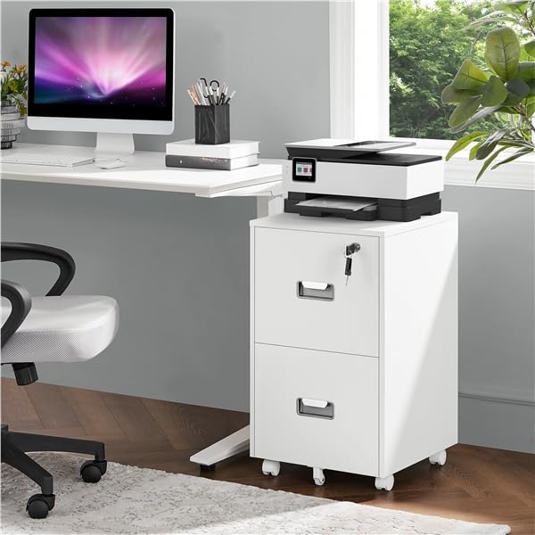 Yaheetech Caisson De Bureau 2 Tiroirs 6 Casiers - Rangement à Roulettes 100× 40×66,5 Cm