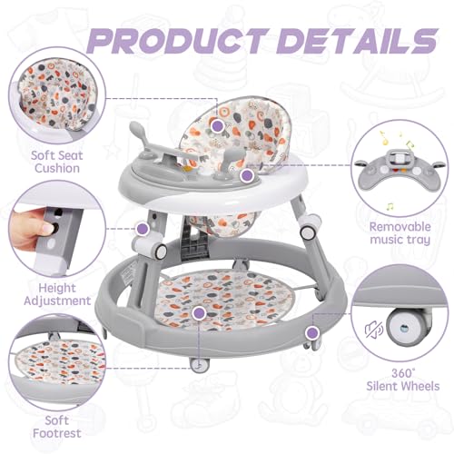 Baby Walker Foldable Walker with Height Adjustable Multi-Function Anti-Rollover Toddler Walkers for Any Terrain Walkers in Round Shape Push Along BabyWalkers Suitable for Girls Boys 6-18 Months - Image 4
