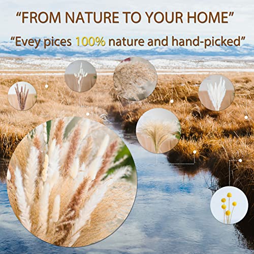 126 PCs Bouquet + Paper Bag Set Natural Pampas Grass Mix Bouquet | Dried Pampas Bouquet for Wedding Boho Flowers Home Table Decor Desk Decor, Rustic Farmhouse (126 PCs Bouquet + Paper Bag Vase)
