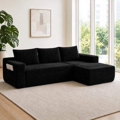 Image of 96 inch Boneless Couch, Modular L-Shaped Cloud Sectional Sofa, Black