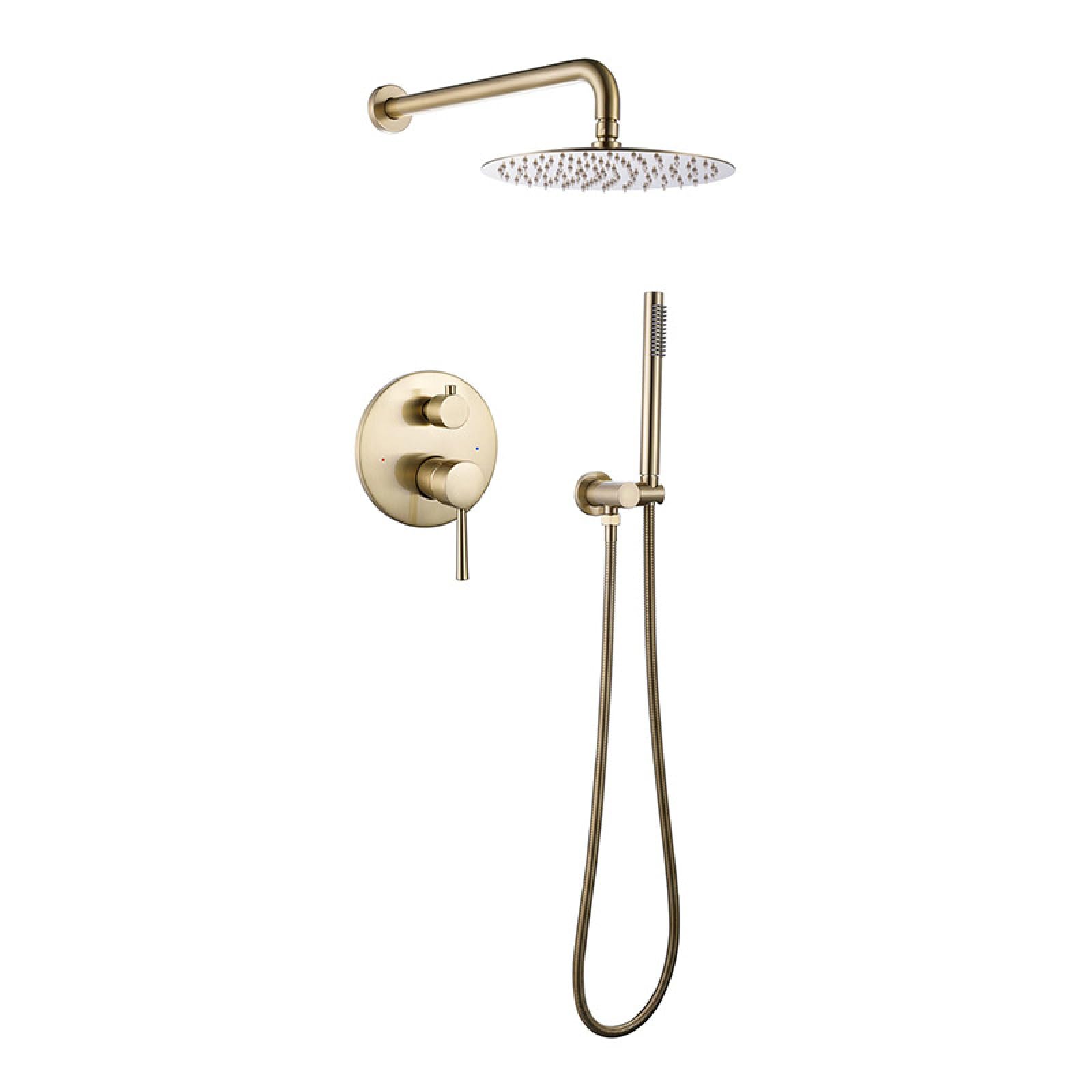 ASerZenith Two-Function Concealed Shower Set, Full Copper Brushed Gold Hotel Bathroom Shower Shower