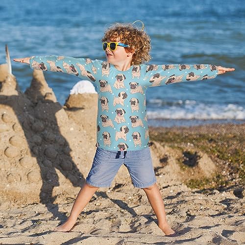 Image of CaTaKu Funny Pugs Blue Boys Rash Guard Long Sleeve Boys Swim Shirts UPF 50+ Fishing Shirts for Boys Girls 7-8Y