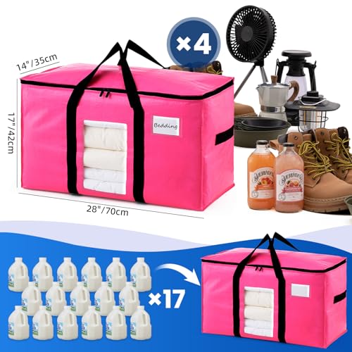 Image of TAILI 4 Pack Pink Extra Large Moving Bags, Heavy Duty Totes with Visible Window, Wrap Around Handles, Great for Storage, Space-Saving