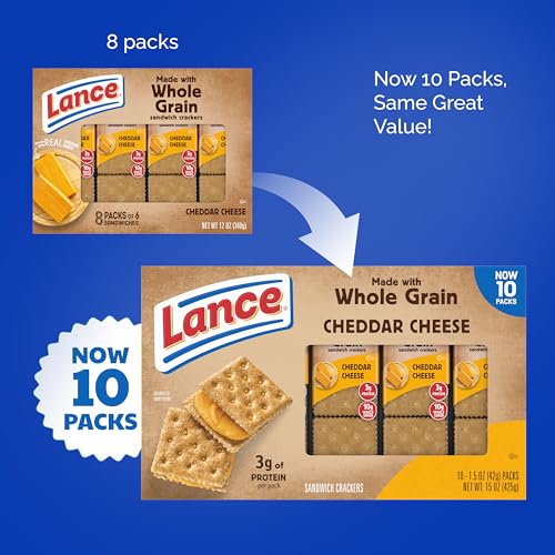 Lance Sandwich Crackers, Made with Whole Grain Crackers, Cheddar Cheese, 10 Packs, 6 Sandwiches Each - 7