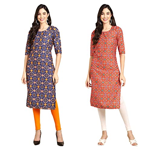 Image of Pinkmint Designer Woman's Crepe Multicolored Straight Kurta [A-355-330]