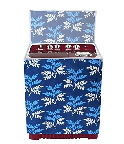 Image of Woah Washing Semi Automatic Washing Machine Cover Suitable for 5 Kg to 8 Kg Blue Leaf Top Load Washing Machine Cover | Dustproof Durable Cover