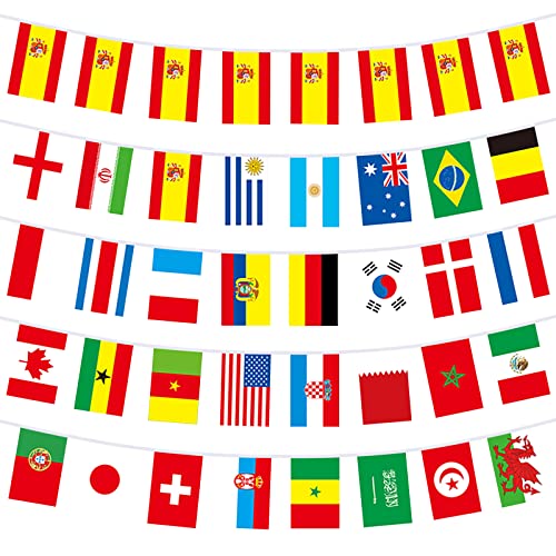 Bandera de Copa del Mundo 2022, 10 M 32 Países Bandera Mundial Bandera de fútbol, 5 M 20 Bandera Española, Decoración Copa del Mundo para Bar Fiesta Jardin(21x14cm) Cover