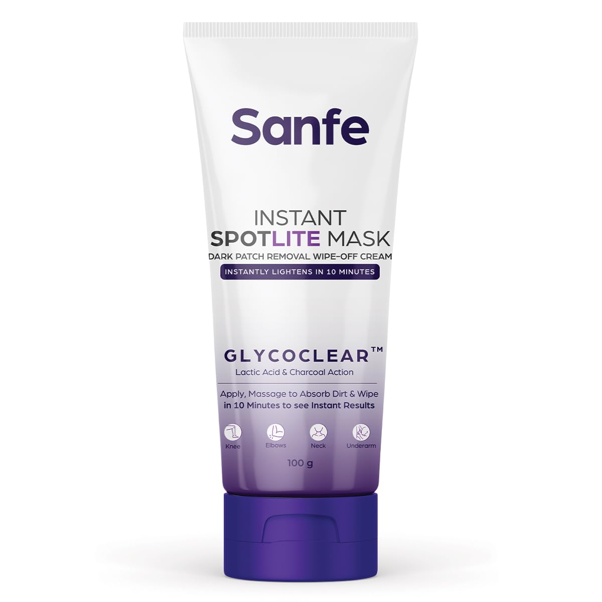 Sanfe Instant Spotlite Mask For Dark Underrams, Neck & Body| Dark Patch Removal Wipe-Off Cream in 10 Minutes | For Detanning, Anti Aging & Skin Tightening | Glycolic & Kojic acid with Charcoal 100g-image-33