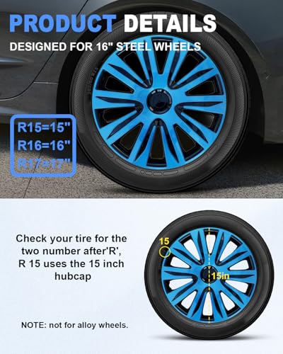 Image of ABX Hubcaps,15 inch hubcaps Set of 4, Wheel Rim Cover ABS Material, Snap On Car Truck SUV Replacement, for Toyota Camry Nissan Mazda etc, Black&Blue